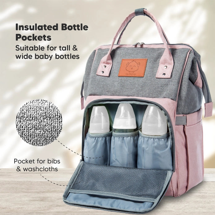 Original Diaper Bag Backpack with Changing Pad - Pink Gray