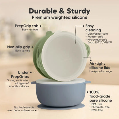 2-Pack Prep Suction Bowls with Lids, Bpa-Free Baby Bowls