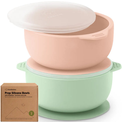 2-Pack Prep Suction Bowls with Lids, Bpa-Free Baby Bowls